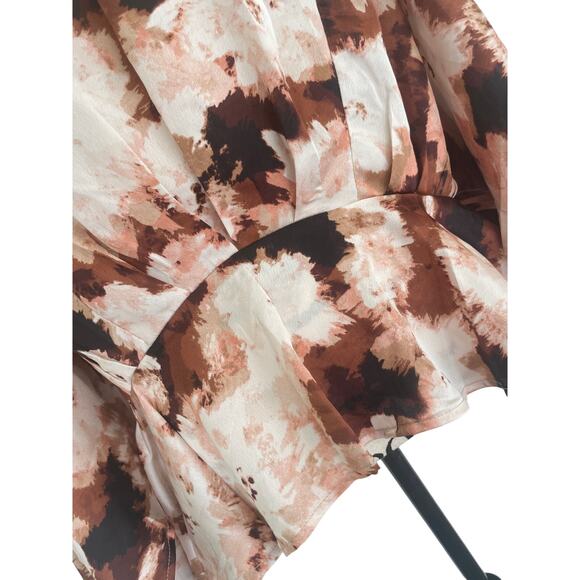 NY & Co. BLOUSE BATWING SLEEVES BROWN CREAM SZ XXL V NECK RUFFLE AESTHETIC CORE - Picture 13 of 16